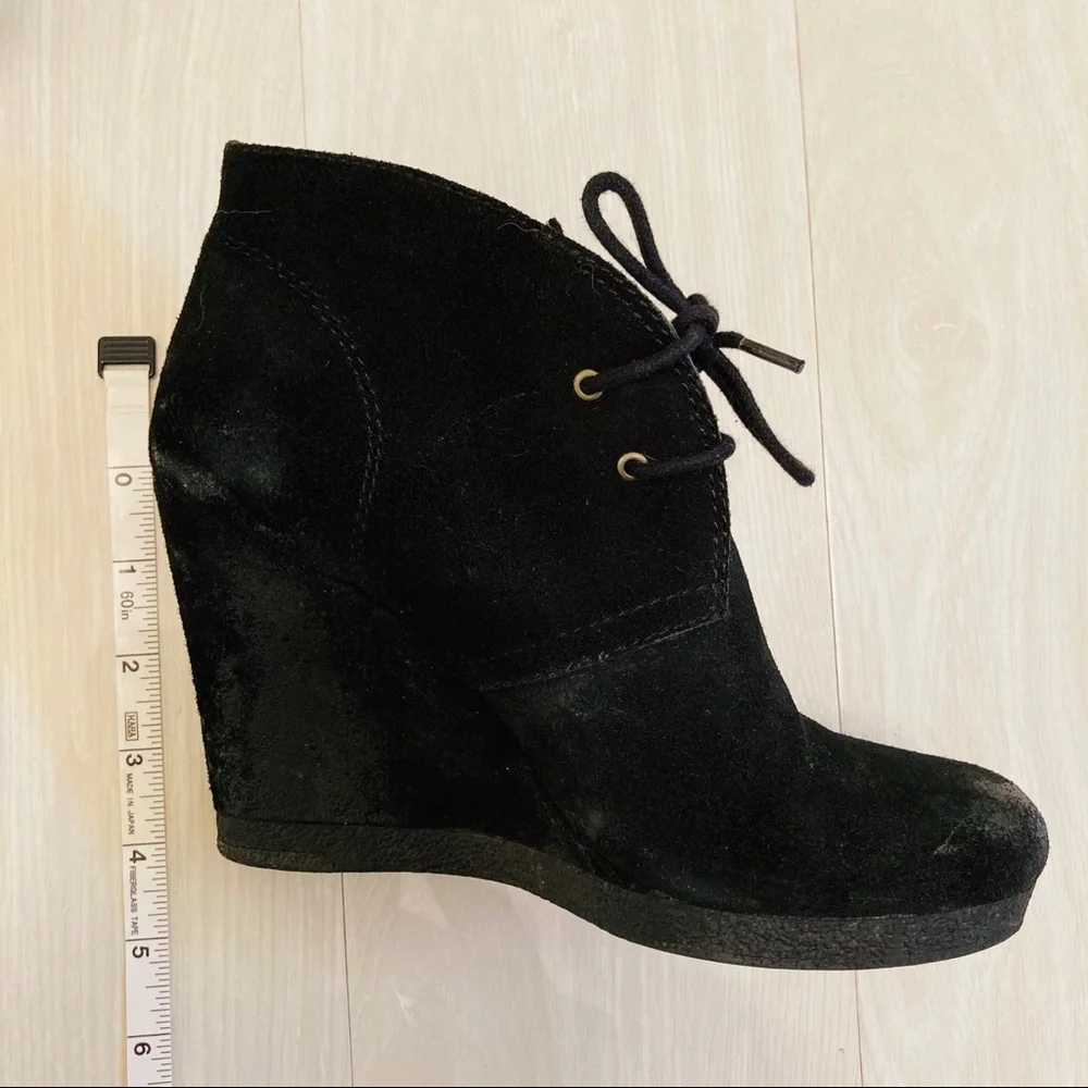 Nine West Black Suede Wedge Booties Size 6